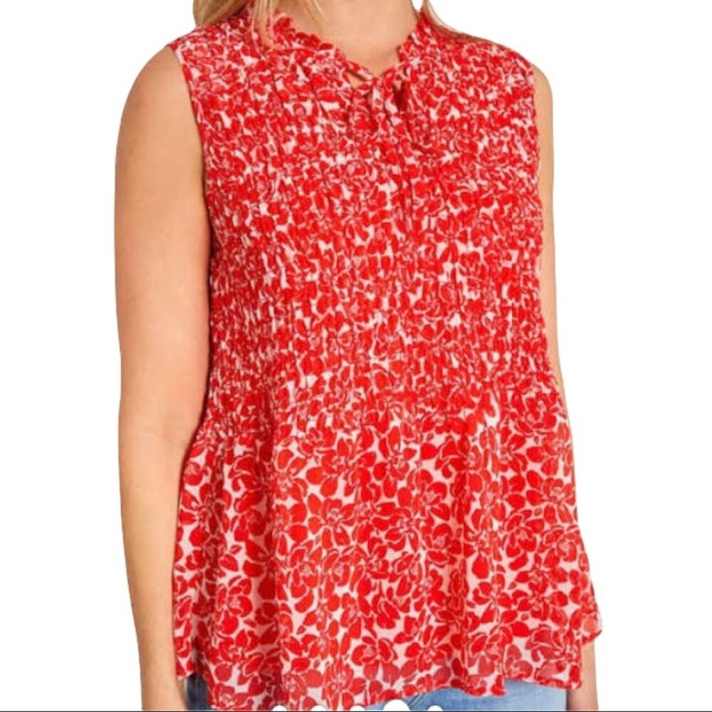 Pleione orange print‎ smocked top. Size medium